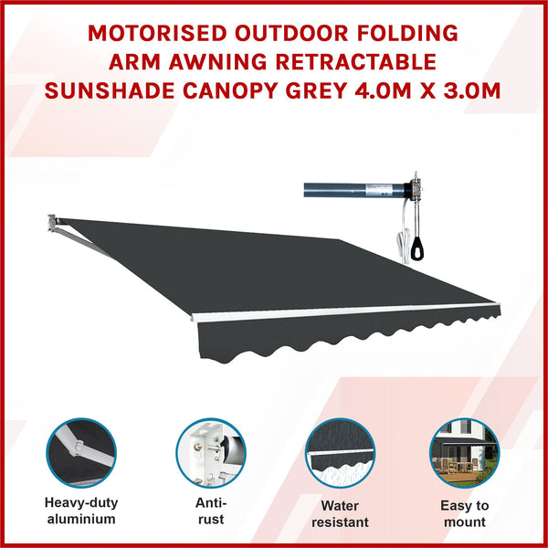 Motorised Outdoor Folding Arm Awning Retractable Sunshade Canopy Grey 4.0M X 3.0M Awning & Canopy Parts