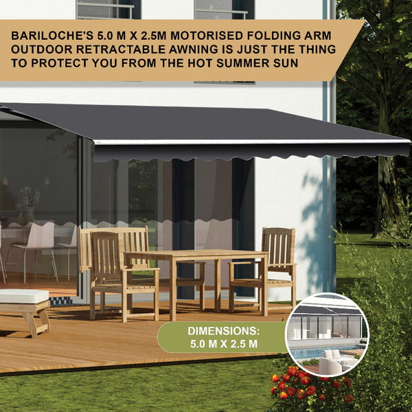 Motorised Outdoor Folding Arm Awning Retractable Sunshade Canopy Grey 5.0M X 2.5M Awning & Canopy Parts