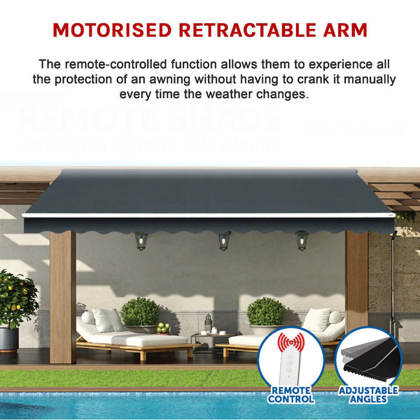 Motorised Outdoor Folding Arm Awning Retractable Sunshade Canopy Grey 5.0M X 2.5M Awning & Canopy Parts