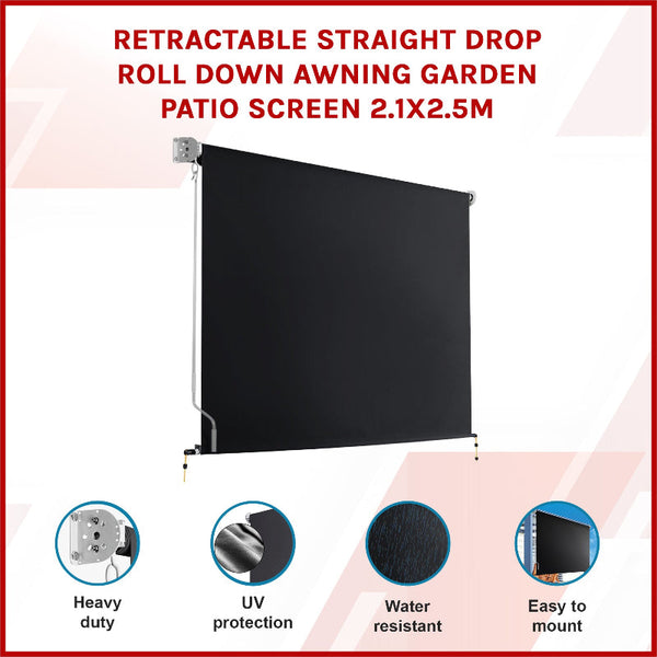 Retractable Straight Drop Roll Down Awning Garden Patio Screen 2.1 M X 2.5 Awning & Canopy Parts