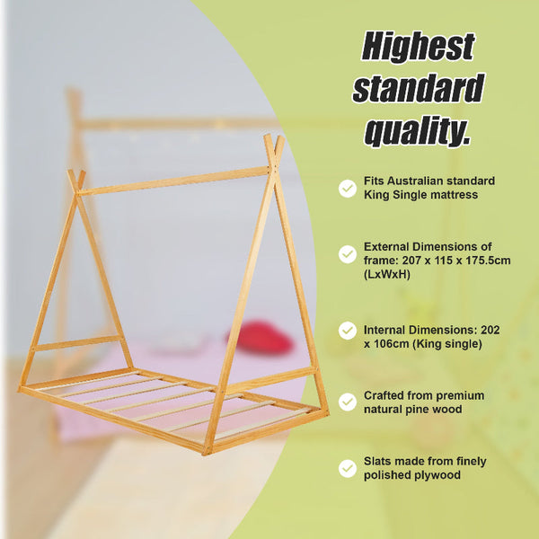 Kids Tent Montessori Little One Floor Bed Wooden Bedframe Single Bed Frames