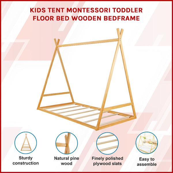 Kids Tent Montessori Little One Floor Bed Wooden Bedframe Single Bed Frames