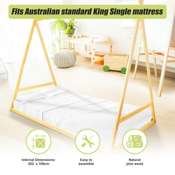 Kids Tent Montessori Little One Floor Bed Wooden Bedframe Single Bed Frames