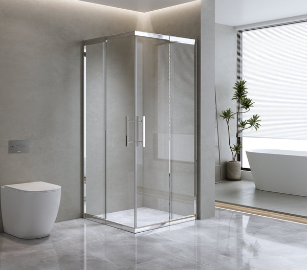 1000X1000mm Double Sliding Door Glass Shower Screen In Chrome Shower Enclosures