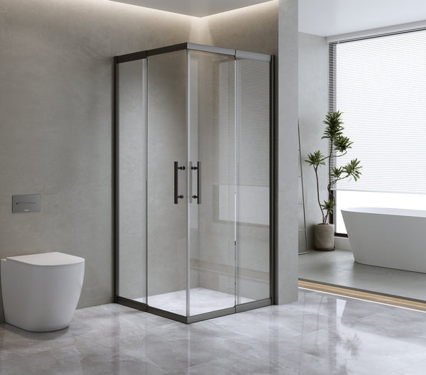 1200X900mm Double Sliding Door Glass Shower Screen In Black Shower Enclosures
