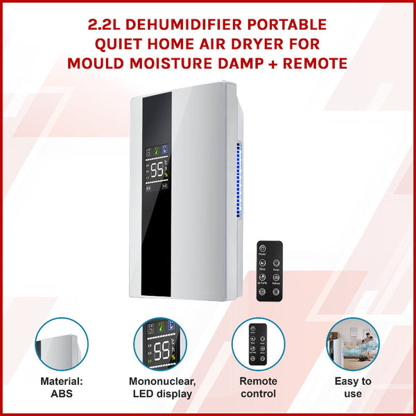 2.2L Dehumidifier Portable Quiet Home Air Dryer For Mould Moisture Damp + Remote Dehumidifiers