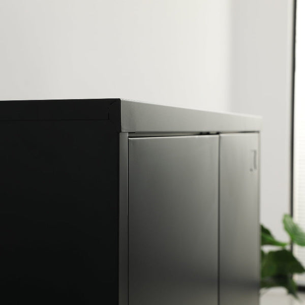 Two Door Metal Short Cabinet Shelf Storage Black Cabinets & Cupboards