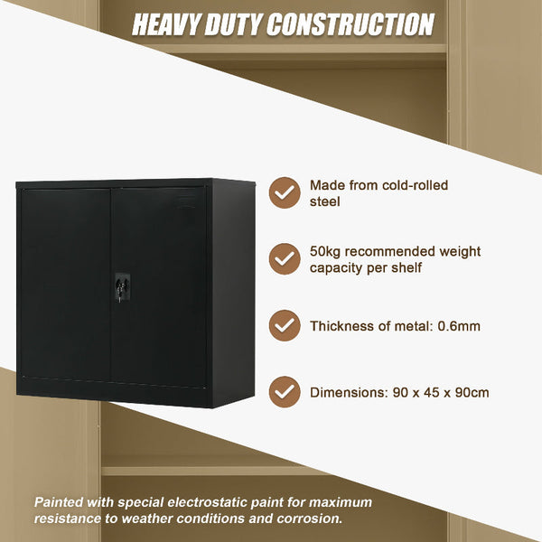 Two Door Metal Short Cabinet Shelf Storage Black Cabinets & Cupboards