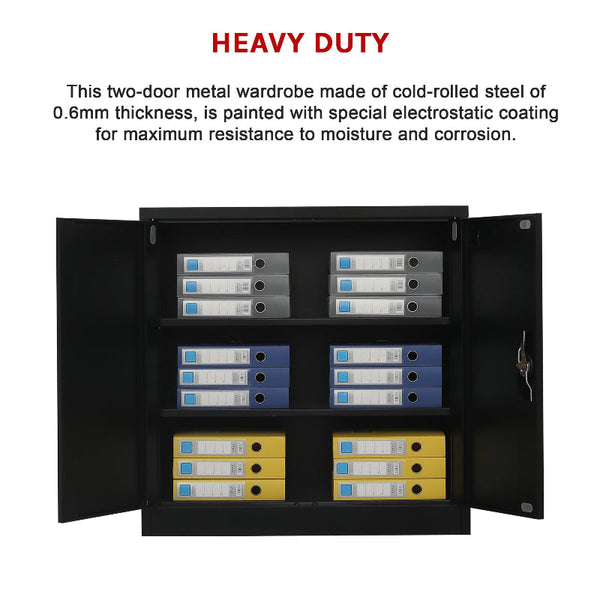 Two Door Metal Short Cabinet Shelf Storage Black Cabinets & Cupboards