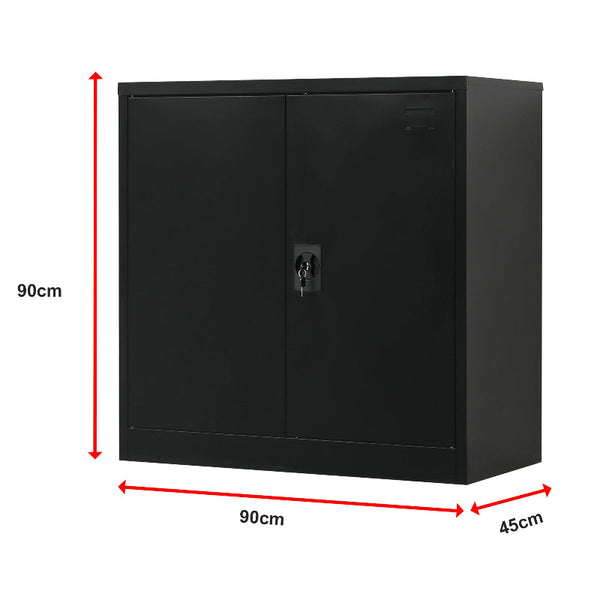 Two Door Metal Short Cabinet Shelf Storage Black Cabinets & Cupboards