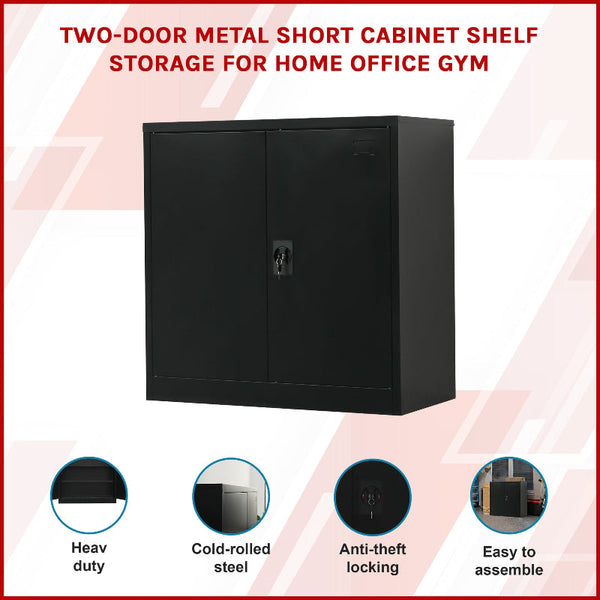 Two Door Metal Short Cabinet Shelf Storage Black Cabinets & Cupboards