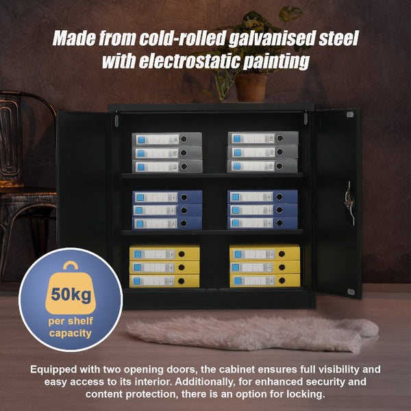 Two Door Metal Short Cabinet Shelf Storage Black Cabinets & Cupboards