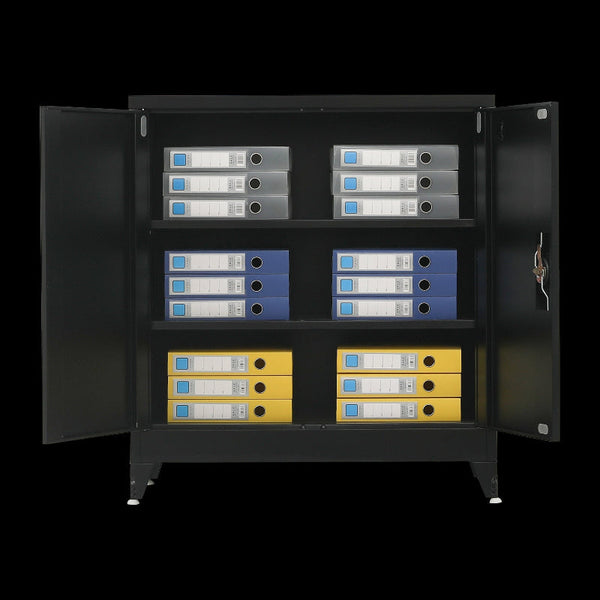 Two Door Metal Short Cabinet Shelf Storage Black With Legs Cabinets & Cupboards