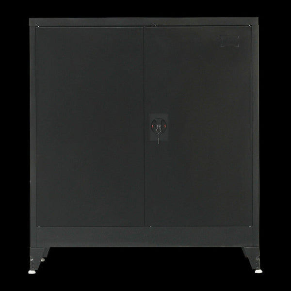 Two Door Metal Short Cabinet Shelf Storage Black With Legs Cabinets & Cupboards