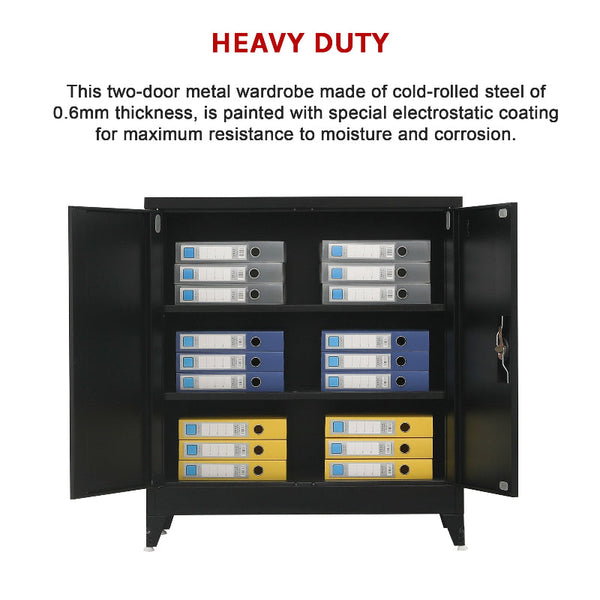 Two Door Metal Short Cabinet Shelf Storage Black With Legs Cabinets & Cupboards