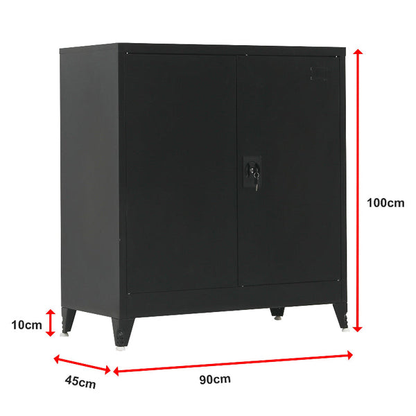 Two Door Metal Short Cabinet Shelf Storage Black With Legs Cabinets & Cupboards
