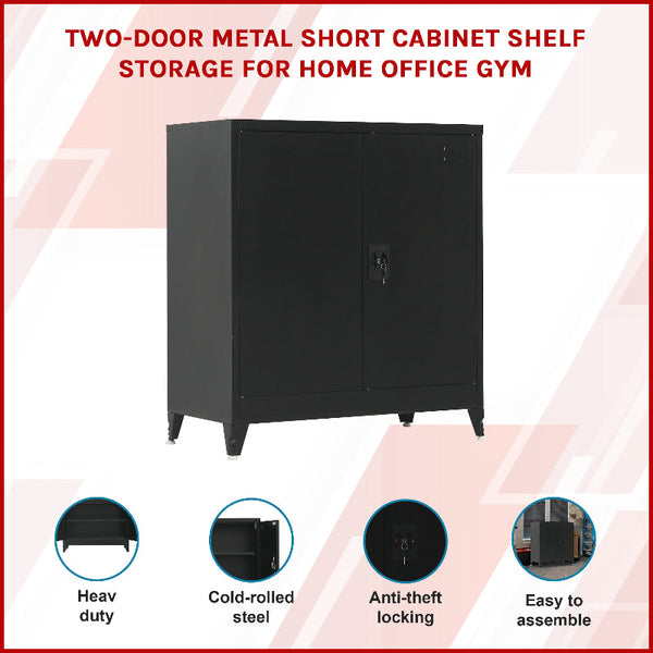 Two Door Metal Short Cabinet Shelf Storage Black With Legs Cabinets & Cupboards