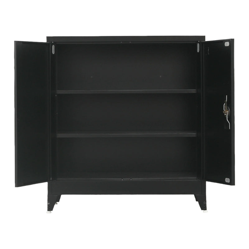 Two Door Metal Short Cabinet Shelf Storage Black With Legs Cabinets & Cupboards