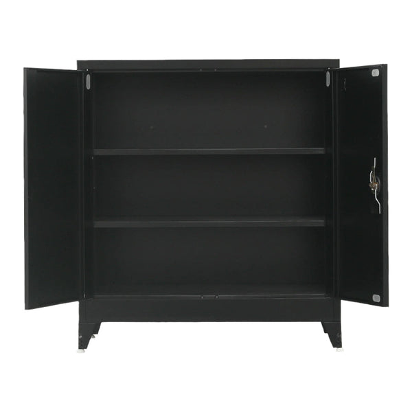 Two Door Metal Short Cabinet Shelf Storage Black With Legs Cabinets & Cupboards