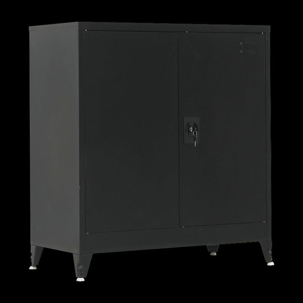 Two Door Metal Short Cabinet Shelf Storage Black With Legs Cabinets & Cupboards