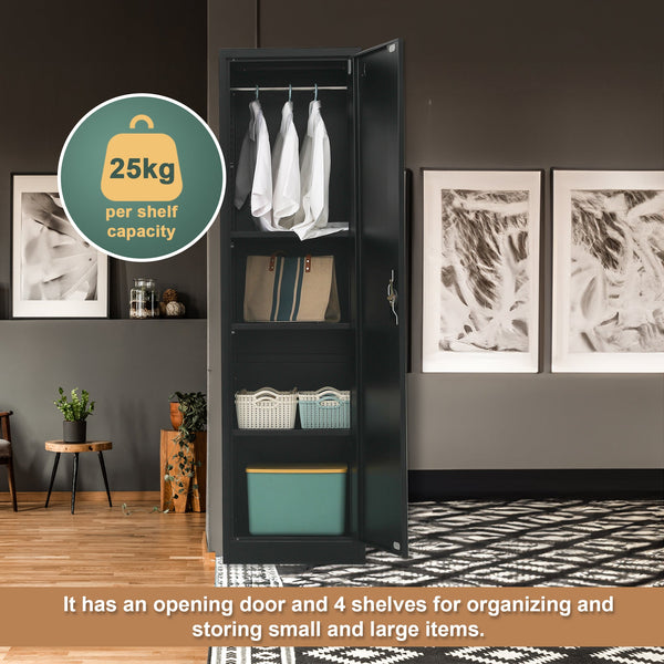 Single Door Metal Tall Cabinet Shelf Storage For Home Office Gym Cabinets & Cupboards