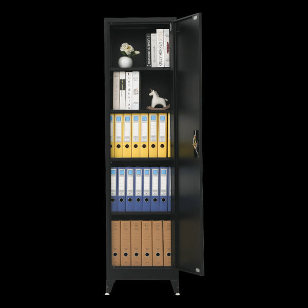 Single Door Metal Tall Cabinet Shelf Storage Home Office Gym Black Cabinets & Cupboards