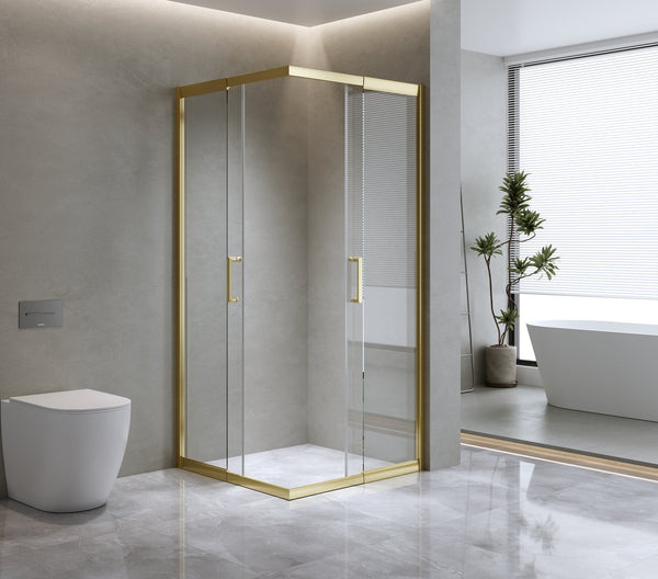 1200X900mm Double Sliding Door Glass Shower Screen In Gold Shower Enclosures