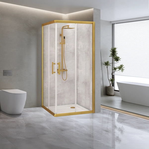 900X900mm Double Sliding Door Glass Shower Screen In Gold Shower Enclosures