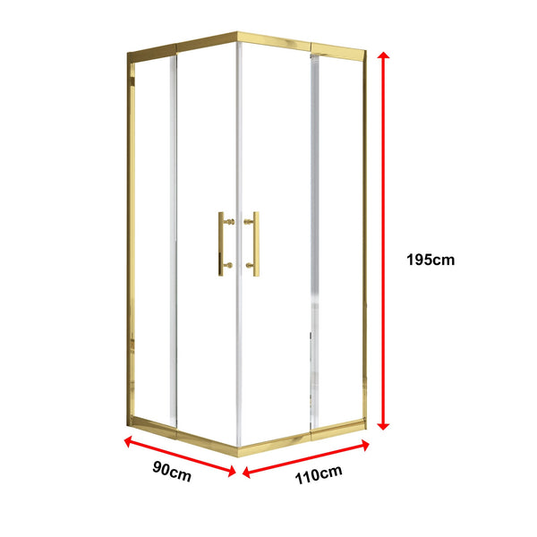 900X1100mm Double Sliding Door Glass Shower Screen In Gold Shower Enclosures