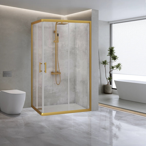 900X1200mm Double Sliding Door Glass Shower Screen In Gold Shower Enclosures