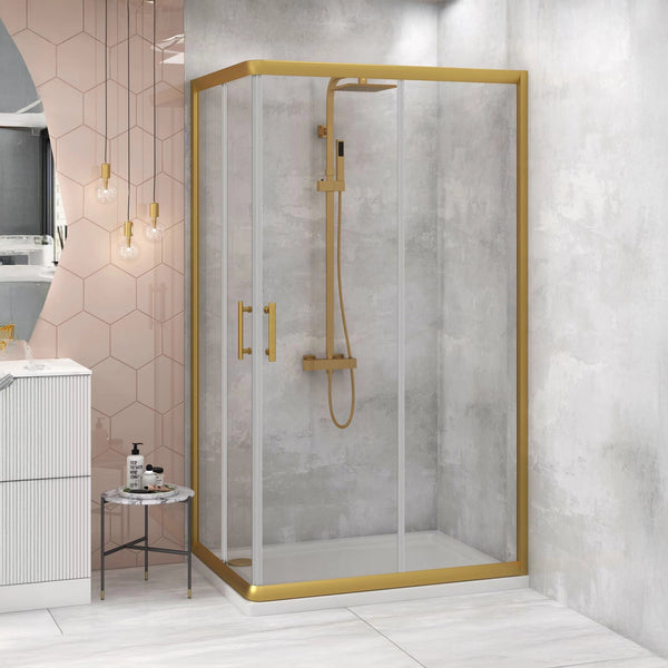 900X1200mm Double Sliding Door Glass Shower Screen In Gold Shower Enclosures