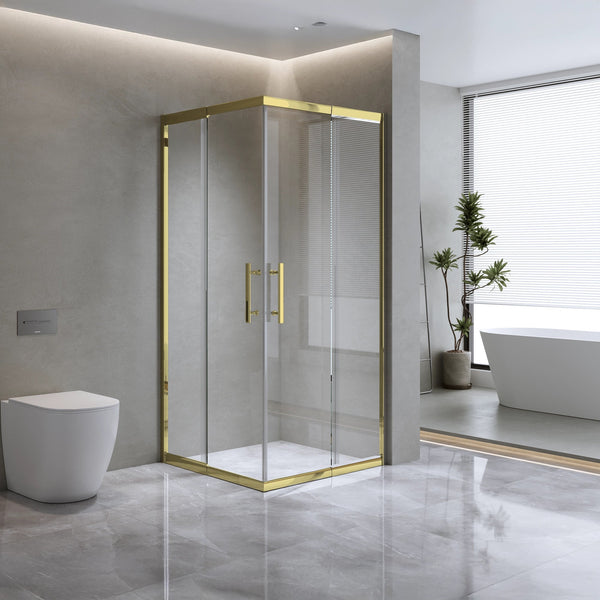 1000X1100mm Double Sliding Door Glass Shower Screen In Gold Shower Enclosures