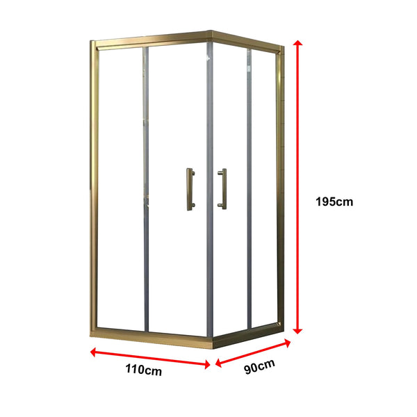 1100X900mm Double Sliding Door Glass Shower Screen In Gold Shower Enclosures