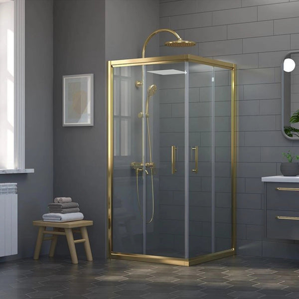 1200X1000mm Double Sliding Door Glass Shower Screen In Gold Shower Enclosures