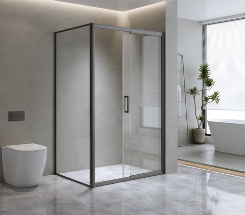 1300X920mm Single Door Corner Sliding Glass Shower Screen In Black Shower Enclosures