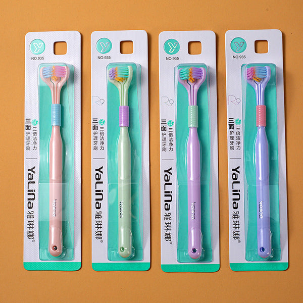 Three Sided Macaron Soft Bristle Triple Head Toothbrush Toothbrushes