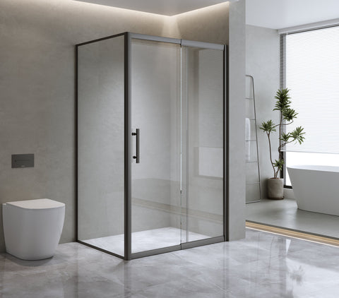 1300X1010mm Single Door Corner Sliding Glass Shower Screen In Black Shower Enclosures