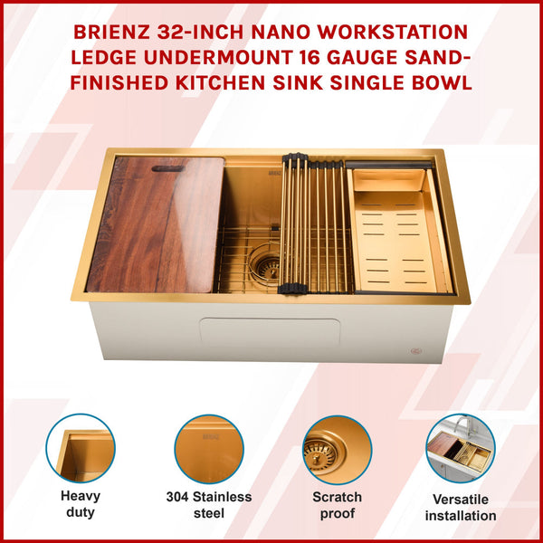 Nano Workstation Kitchen Sink 32 Inch Undermount Single Bowl Stainless Steel Kitchen Sinks