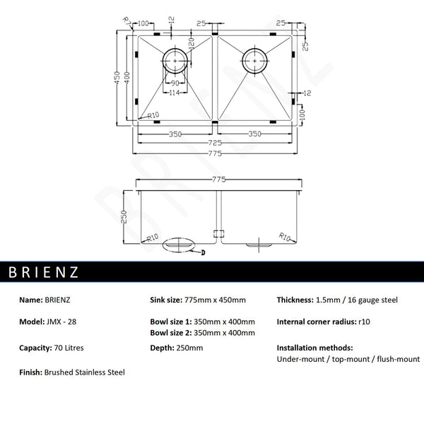 Stainless Steel Sink 775 X 450Mm Kitchen Sinks