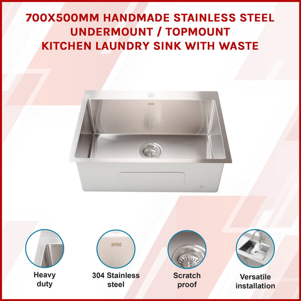 Stainless Steel Sink 700 X 500Mm Kitchen Sinks