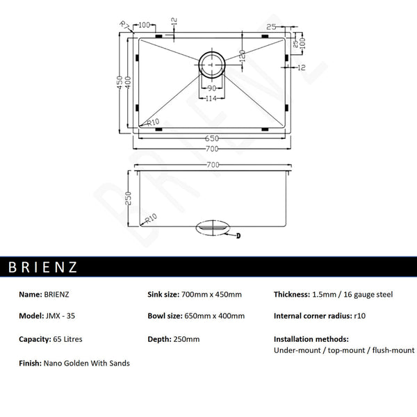 Stainless Steel Sink 700 X 450Mm Kitchen Sinks