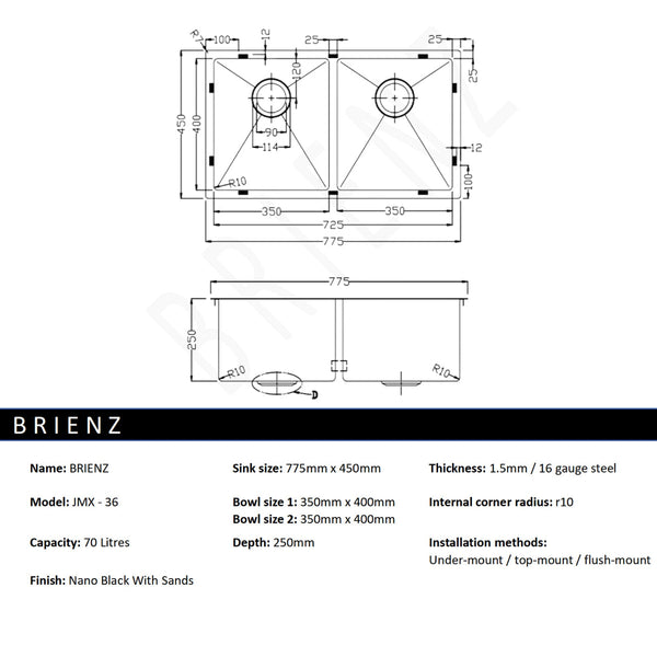 Stainless Steel Sink 775 X 450Mm Kitchen Sinks