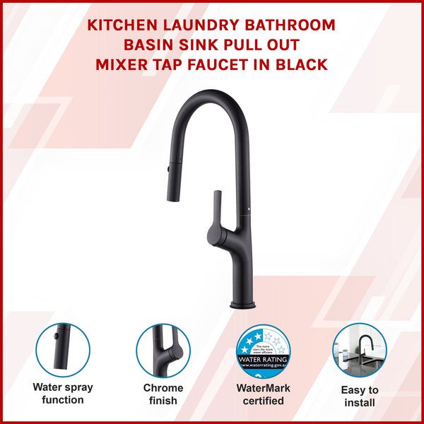 Kitchen Laundry Bathroom Basin Sink Pull Out Mixer Tap Faucet In Black Kitchen Sinks