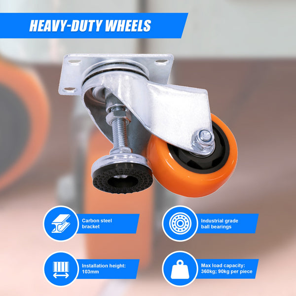 Leveling Casters Swivel Wheels Set Of 4 360 Kg Total Load Capacity Castor Wheels