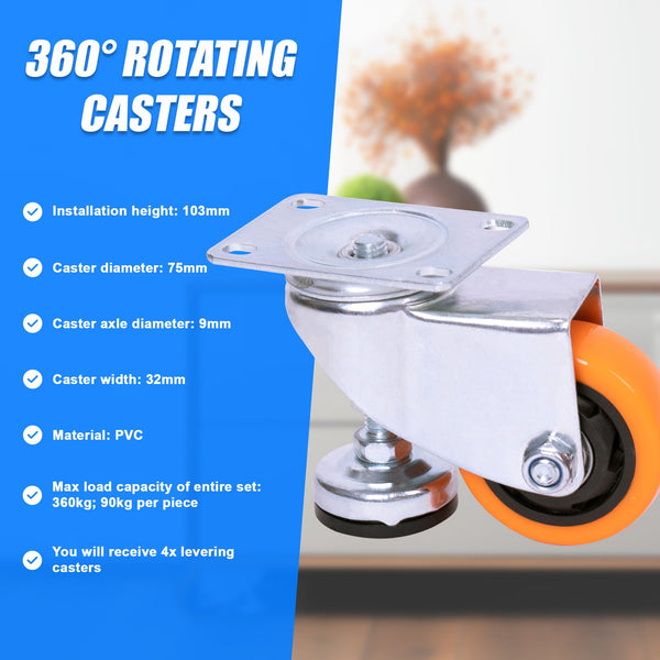 Leveling Casters Swivel Wheels Set Of 4 360 Kg Total Load Capacity Castor Wheels