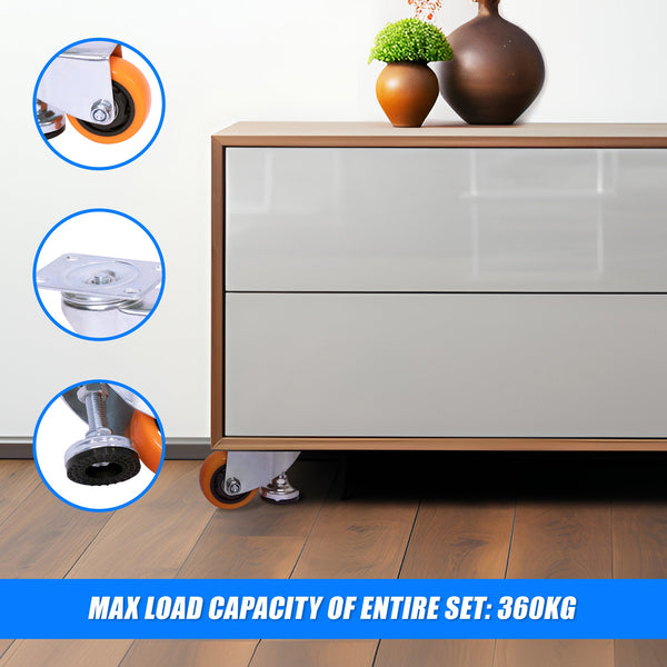 Leveling Casters Swivel Wheels Set Of 4 360 Kg Total Load Capacity Castor Wheels