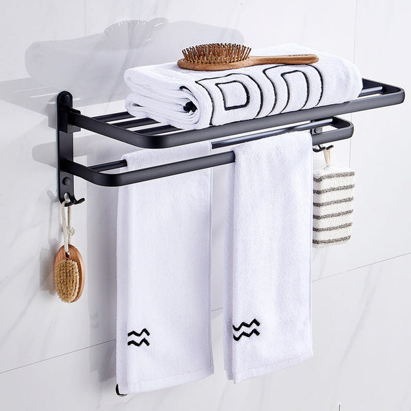 Towel Rack Folding Holder With Hook Accessories Wall Hanger Aluminium Bar Shelf Towel Racks