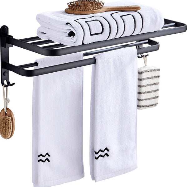 Towel Rack Folding Holder With Hook Accessories Wall Hanger Aluminium Bar Shelf Towel Racks