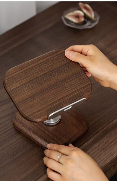 Walnut Wood Tablet Stand, Desktop Office Gaming Chicken Eating Adjustable Rotating Fixed Phone Stand, Wooden Mounts Stands & Holders