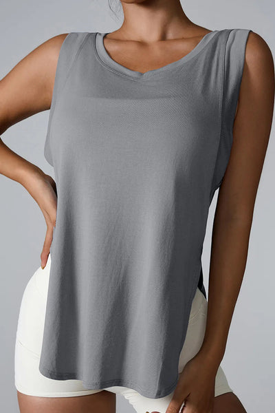 Slit Round Neck Active Tank Tops